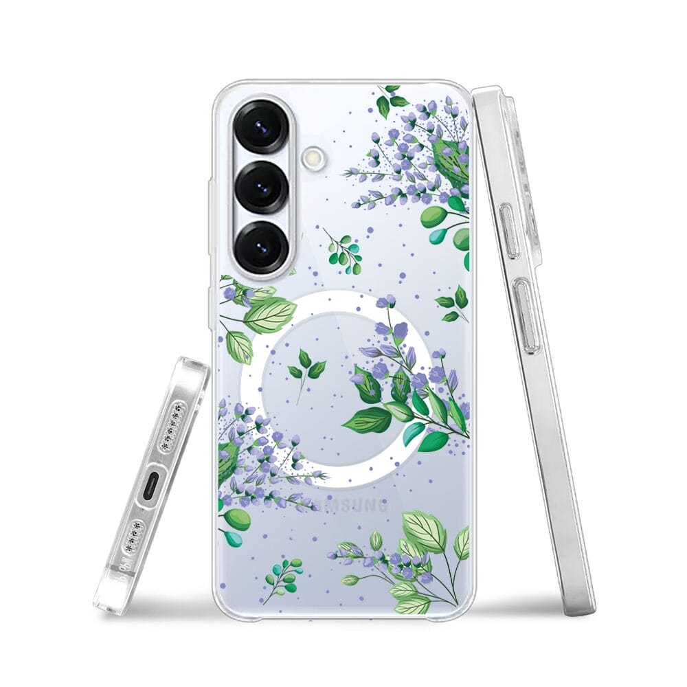 Etui do Samsung Galaxy S25 z MagSafe przeźroczyste, silikonowe Flexi, fioletowe kwiatki - obrazek 3
