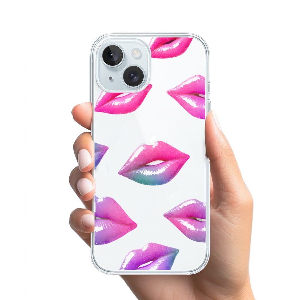 Etui do iPhone 15 przeźroczyste, silikonowe Flexi, hologramowe usta - obrazek 2