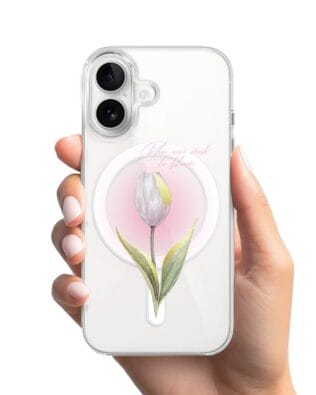Etui do iPhone 16 Plus z MagSafe przeźroczyste, silikonowe Flexi, kwiaty, tulipan