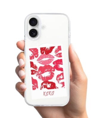 Etui do iPhone 16 z MagSafe przeźroczyste, silikonowe Flexi, pocałunki, polaroid