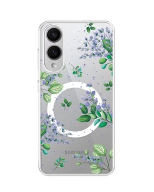 Etui do Samsung Galaxy S25 Edge z MagSafe przeźroczyste, silikonowe Flexi, fioletowe kwiatki