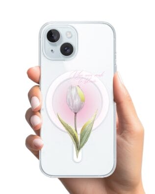 Etui do iPhone 15 z MagSafe przeźroczyste, silikonowe Flexi, kwiaty, tulipan