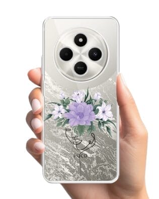 Etui do Xiaomi POCO C75 przeźroczyste, silikonowe Flexi, kobieta z kwiatami