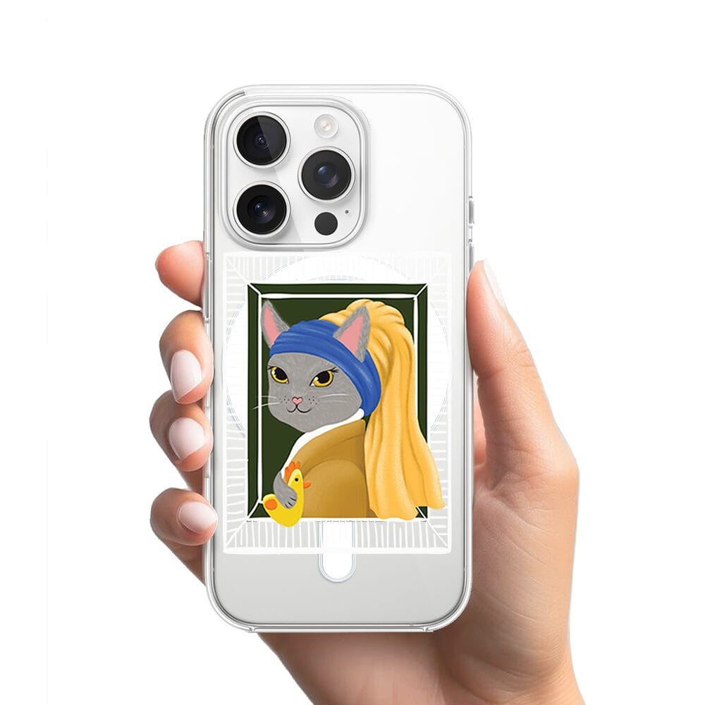 Etui do iPhone 13 Pro z MagSafe przeźroczyste, silikonowe Flexi, kotek z kurczakiem - obrazek 2