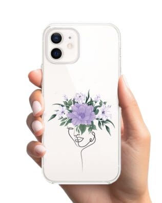 Etui do iPhone 12 Mini przeźroczyste, silikonowe Flexi, kobieta z kwiatami