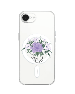 Etui do iPhone 16e z MagSafe przeźroczyste, silikonowe Flexi, kobieta z kwiatami