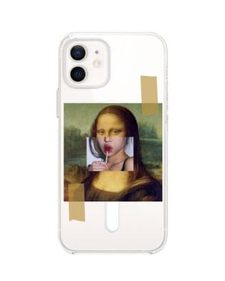 Etui do iPhone 12 z MagSafe przeźroczyste, silikonowe Flexi, Mona Lisa z lizakiem