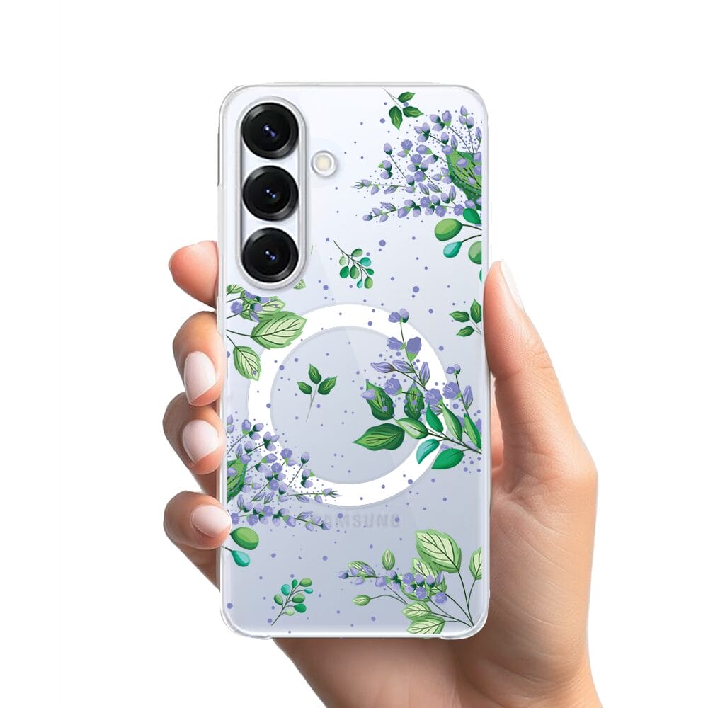 Etui do Samsung Galaxy S25 Plus z MagSafe przeźroczyste, silikonowe Flexi, fioletowe kwiatki - obrazek 2