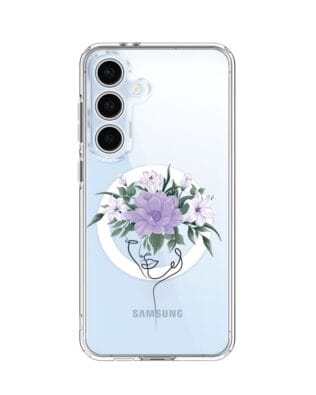 Etui do Samsung Galaxy S24 FE z MagSafe przeźroczyste, silikonowe Flexi, kobieta z kwiatami