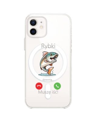Etui do iPhone 12 z MagSafe przeźroczyste, silikonowe Flexi, rybki dzwonią