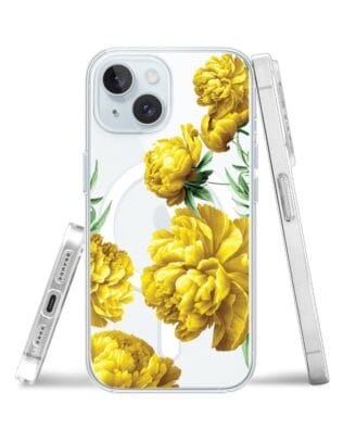 Etui do iPhone 15 z MagSafe przeźroczyste, silikonowe Flexi, żółte piwonie