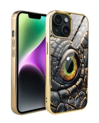 Etui do iPhone 14 IBIZU Elite Glass, szklany tył, Magia Azji amber dragon, złote