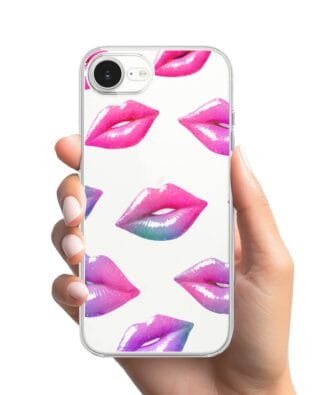 Etui do iPhone 16e przeźroczyste, silikonowe Flexi, hologramowe usta