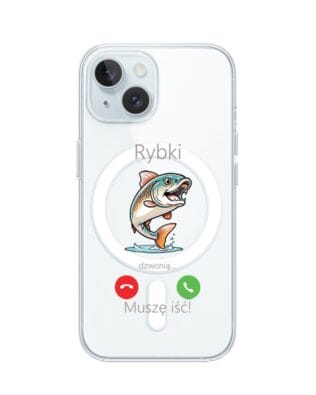 Etui do iPhone 15 z MagSafe przeźroczyste, silikonowe Flexi, rybki dzwonią
