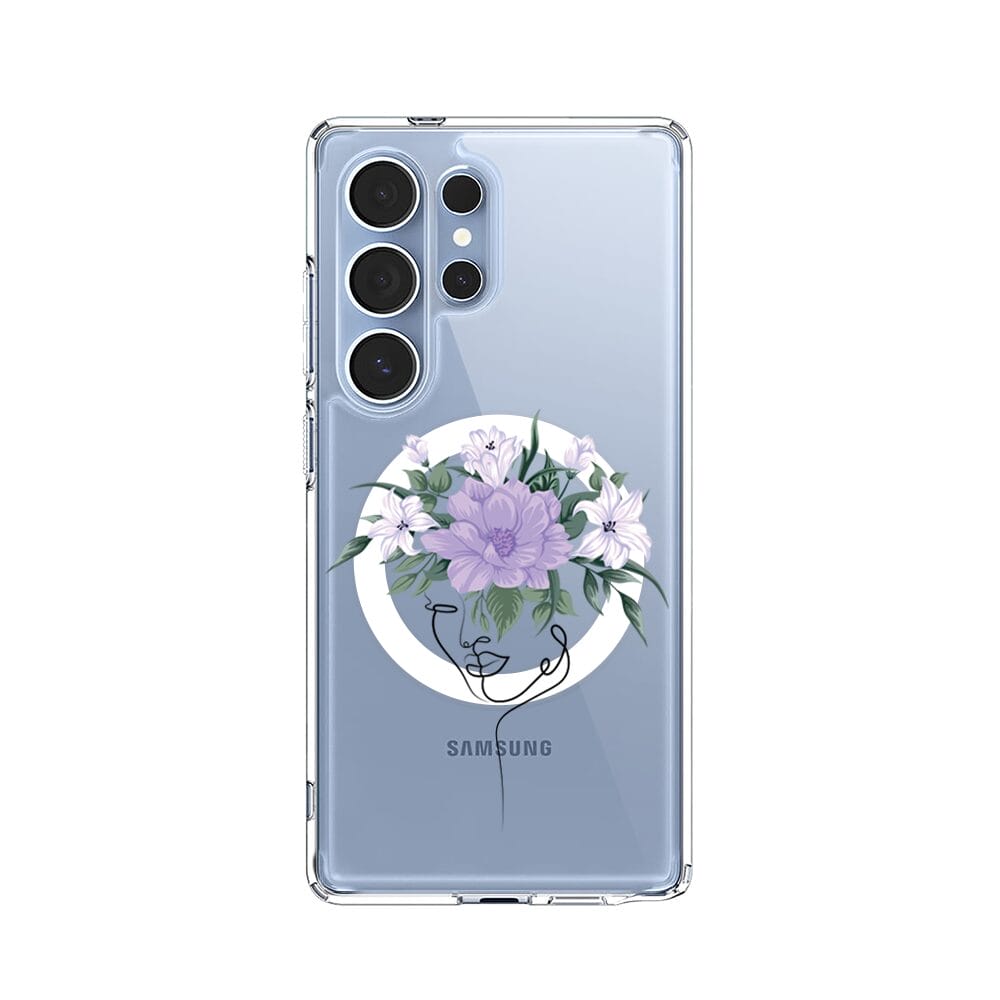 Etui do Samsung Galaxy S25 Ultra z MagSafe przeźroczyste, silikonowe Flexi, kobieta z kwiatami