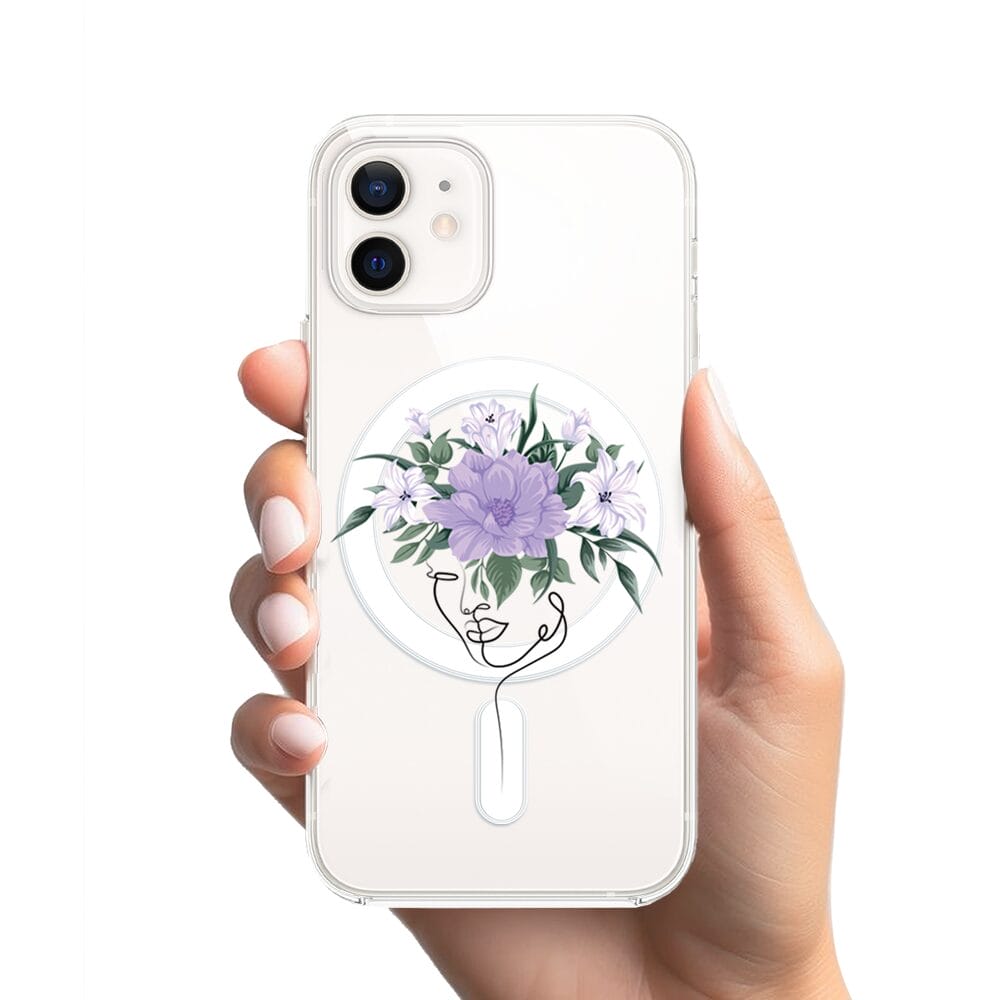 Etui do iPhone 12 z MagSafe przeźroczyste, silikonowe Flexi, kobieta z kwiatami - obrazek 2