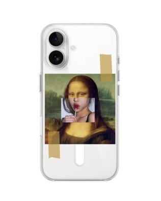 Etui do iPhone 16 z MagSafe przeźroczyste, silikonowe Flexi, Mona Lisa z lizakiem