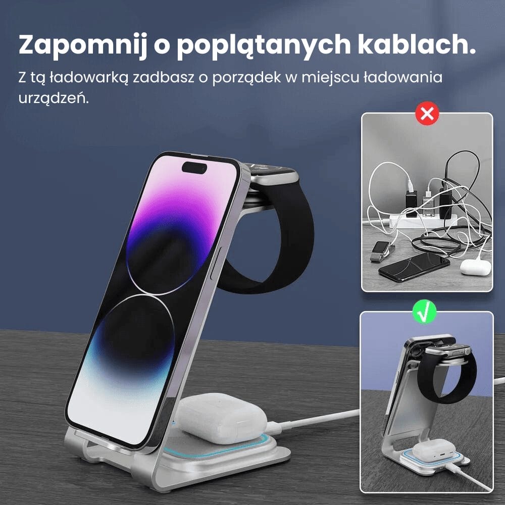 Ładowarka 3w1 do telefonu, zegarka, słuchawek , szybka, elegancka, metalowa - obrazek 5
