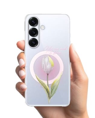 Etui do Samsung Galaxy S25 z MagSafe przeźroczyste, silikonowe Flexi, tulipan