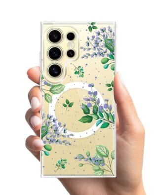 Etui do Samsung Galaxy S24 Ultra z MagSafe przeźroczyste, silikonowe Flexi, fioletowe kwiatki