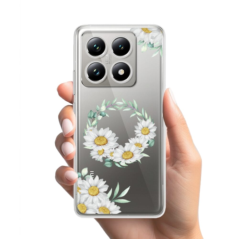 Etui do Xiaomi 14T przeźroczyste, silikonowe Flexi, wianek stokrotek - obrazek 2