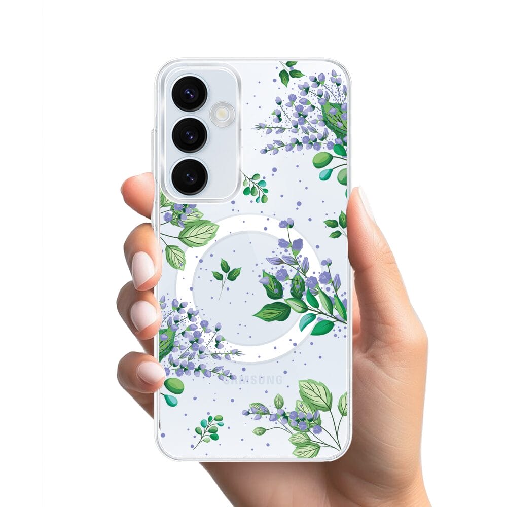 Etui do Samsung Galaxy A35 5G z MagSafe przeźroczyste, silikonowe Flexi, fioletowe kwiatki - obrazek 2