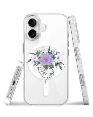 Etui do iPhone 16 Plus z MagSafe przeźroczyste, silikonowe Flexi, kobieta z kwiatami