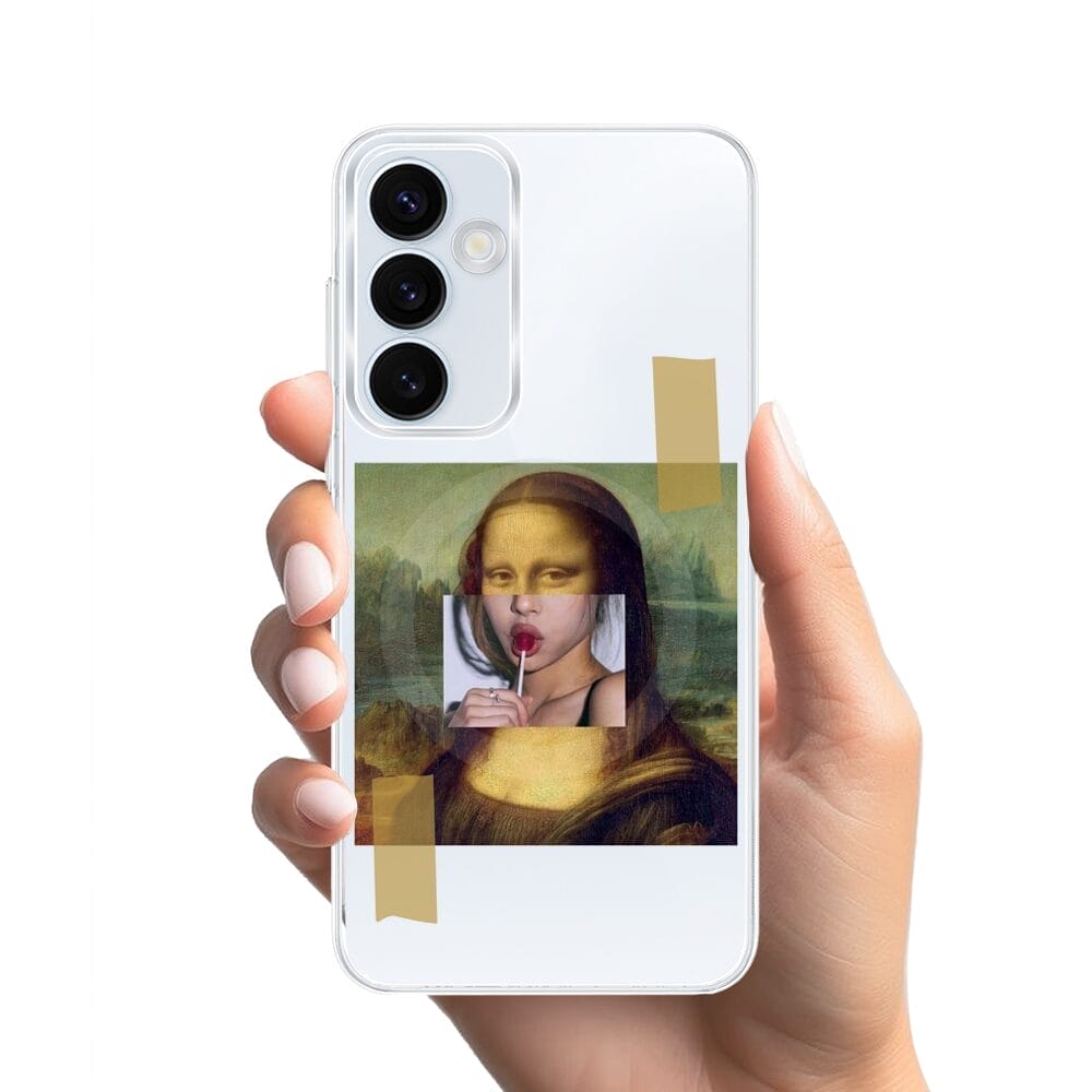 Etui do Samsung Galaxy A35 5G z MagSafe przeźroczyste, silikonowe Flexi, Mona Lisa z lizakiem - obrazek 2