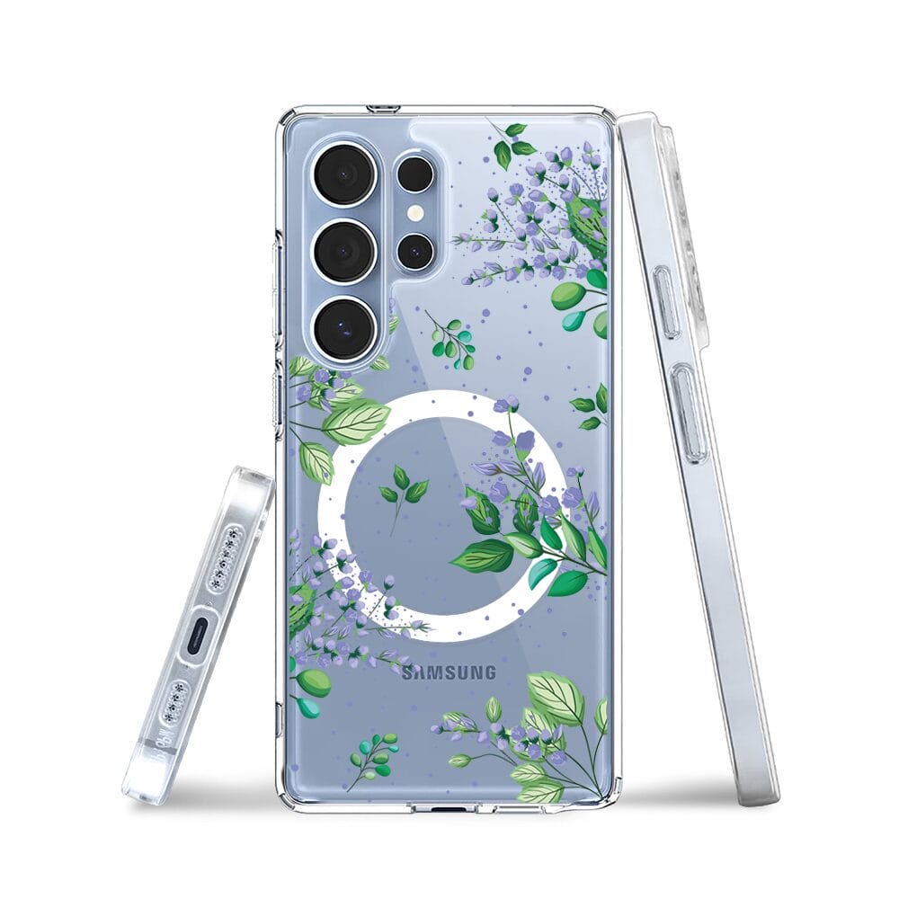 Etui do Samsung Galaxy S25 Ultra z MagSafe przeźroczyste, silikonowe Flexi, fioletowe kwiatki - obrazek 3