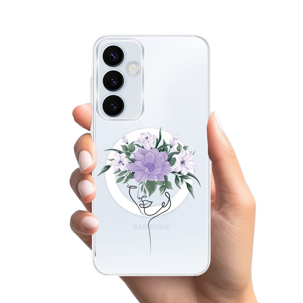 Etui do Samsung Galaxy A35 5G z MagSafe przeźroczyste, silikonowe Flexi, kobieta z kwiatami - obrazek 2