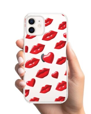 Etui do iPhone 12 Mini przeźroczyste, silikonowe Flexi, czerwone usta