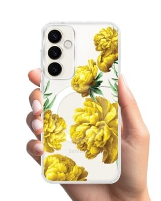 Etui do Samsung Galaxy S23 FE 5G z MagSafe przeźroczyste, silikonowe Flexi, żółte piwonie