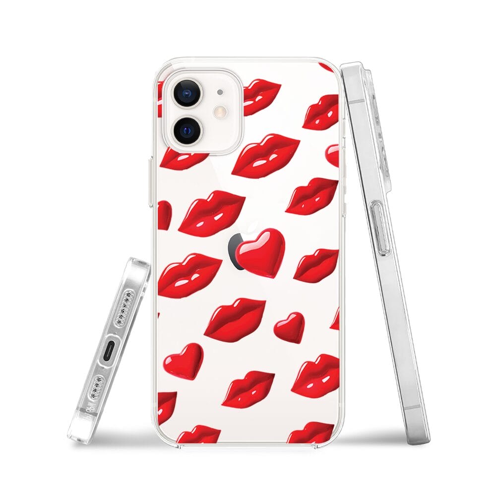 Etui do iPhone 12 przeźroczyste, silikonowe Flexi, czerwone usta - obrazek 3