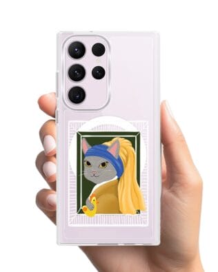 Etui do Samsung Galaxy S23 Ultra z MagSafe przeźroczyste, silikonowe Flexi, kotek z kurczakiem