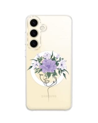 Etui do Samsung Galaxy S24 z MagSafe przeźroczyste, silikonowe Flexi, kobieta z kwiatami