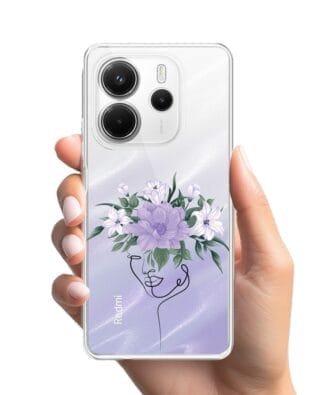 Etui do Xiaomi Redmi Note 14 4G przeźroczyste, silikonowe Flexi, kobieta z kwiatami