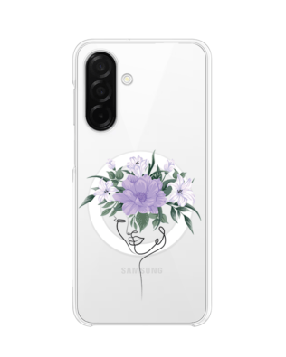 Etui do Samsung Galaxy A26 5G z MagSafe przeźroczyste, silikonowe Flexi, kobieta z kwiatami