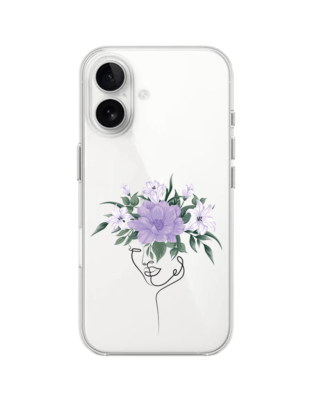 Etui do iPhone 16 Plus przeźroczyste, silikonowe Flexi, kobieta z kwiatami