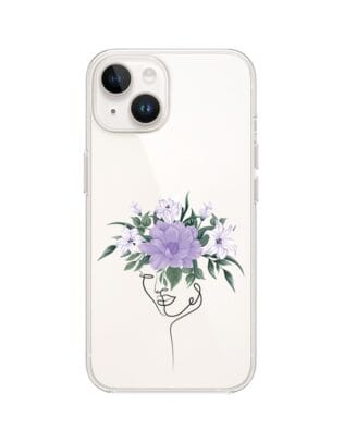 Etui do iPhone 13 Mini przeźroczyste, silikonowe Flexi, kobieta z kwiatami