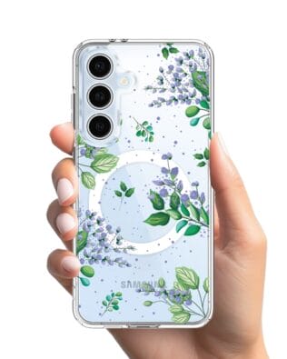 Etui do Samsung Galaxy S24 FE z MagSafe przeźroczyste, silikonowe Flexi, fioletowe kwiatki