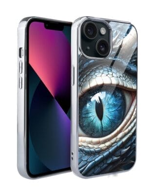 Etui do iPhone 13 IBIZU Elite Glass, szklany tył, Magia Azji oko lodowego smoka, srebrne