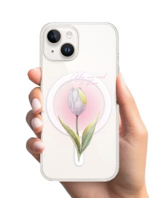 Etui do iPhone 13 Mini z MagSafe przeźroczyste, silikonowe Flexi, kwiaty, tulipan