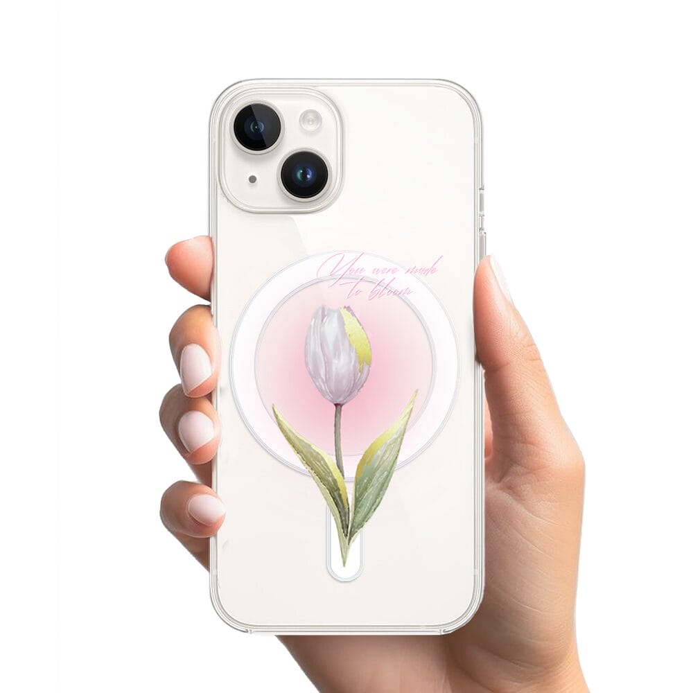 Etui do iPhone 13 Mini z MagSafe przeźroczyste, silikonowe Flexi, kwiaty, tulipan - obrazek 2