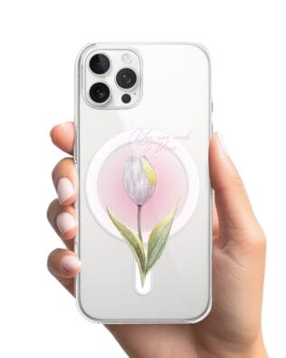 Etui do iPhone 12 Pro z MagSafe przeźroczyste, silikonowe Flexi, kwiaty, tulipan