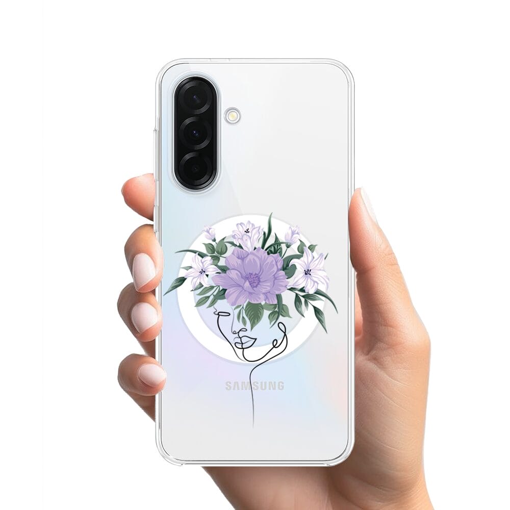 Etui do Samsung Galaxy A36 5G z MagSafe przeźroczyste, silikonowe Flexi, kobieta z kwiatami - obrazek 2