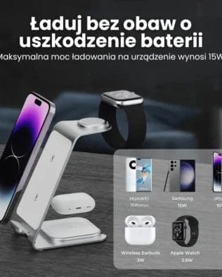 Ładowarka 3w1 do telefonu, zegarka, słuchawek , szybka, elegancka, metalowa