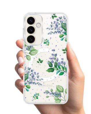 Etui do Samsung Galaxy S23 Plus z MagSafe przeźroczyste, silikonowe Flexi, fioletowe kwiatki