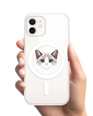 Etui do iPhone 12 z MagSafe przeźroczyste, silikonowe Flexi, kot birmański