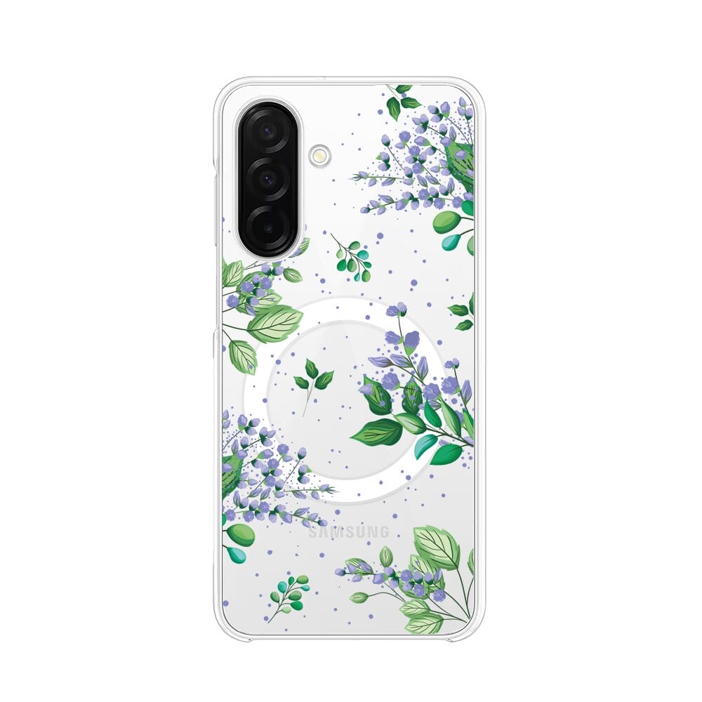 Etui do Samsung Galaxy A26 5G z MagSafe przeźroczyste, silikonowe Flexi, fioletowe kwiatki