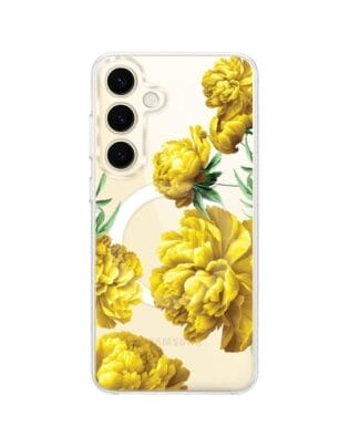 Etui do Samsung Galaxy S24 z MagSafe przeźroczyste, silikonowe Flexi, żółte piwonie